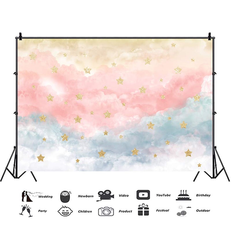 DASHAN 7x5ft Polyester Clouds Twinkle Twinkle Little Star Gender Reveal Backdrop Star Baby Shower Girl Cake Smash 1st Birthday Photography Background Tea Party Newborn First Birthday Youtube PhotoProp - Image 3